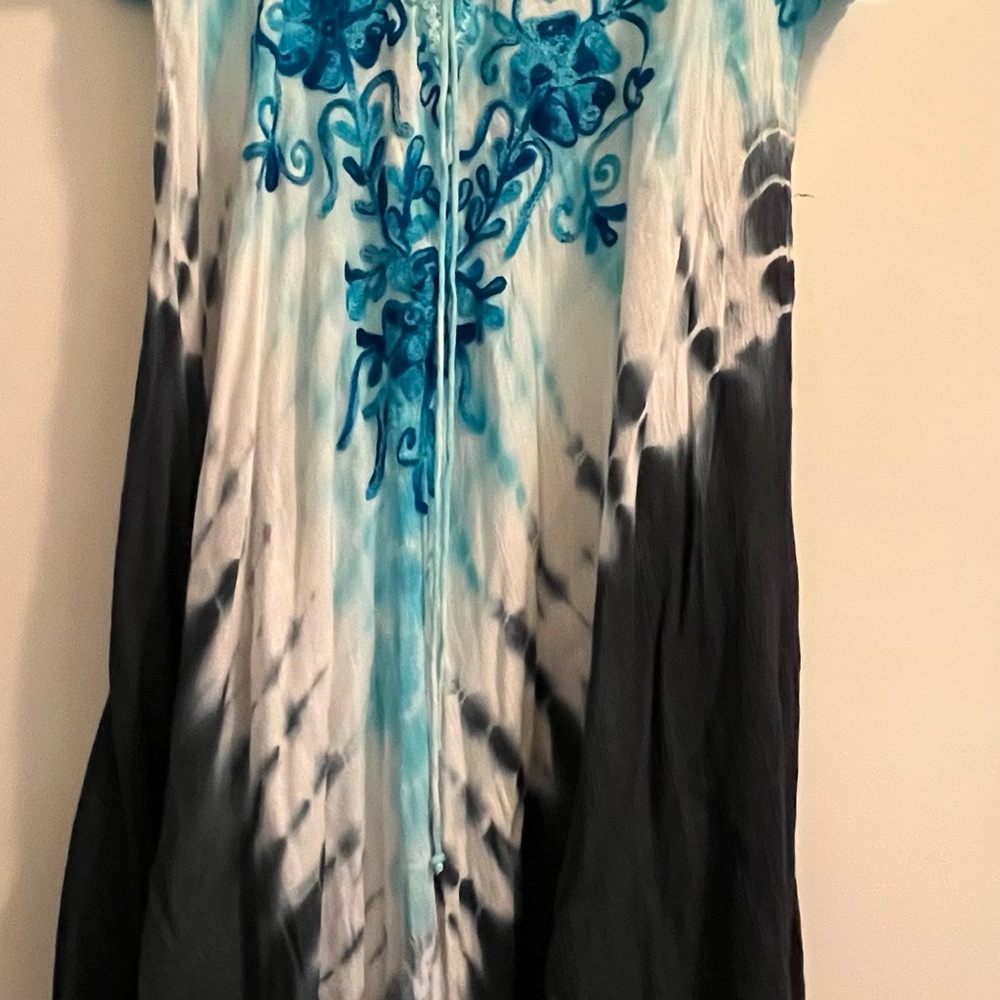 Exist Blue and Black Maxi Sundress with Flutter Sleeves